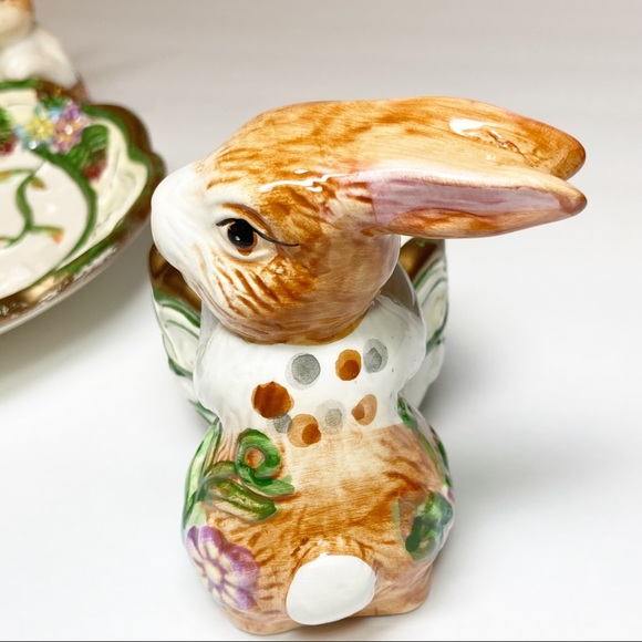 Vintage Easter Bunny Egg Cup and Plate Ceramic Set Of 2 - Picture 11 of 16